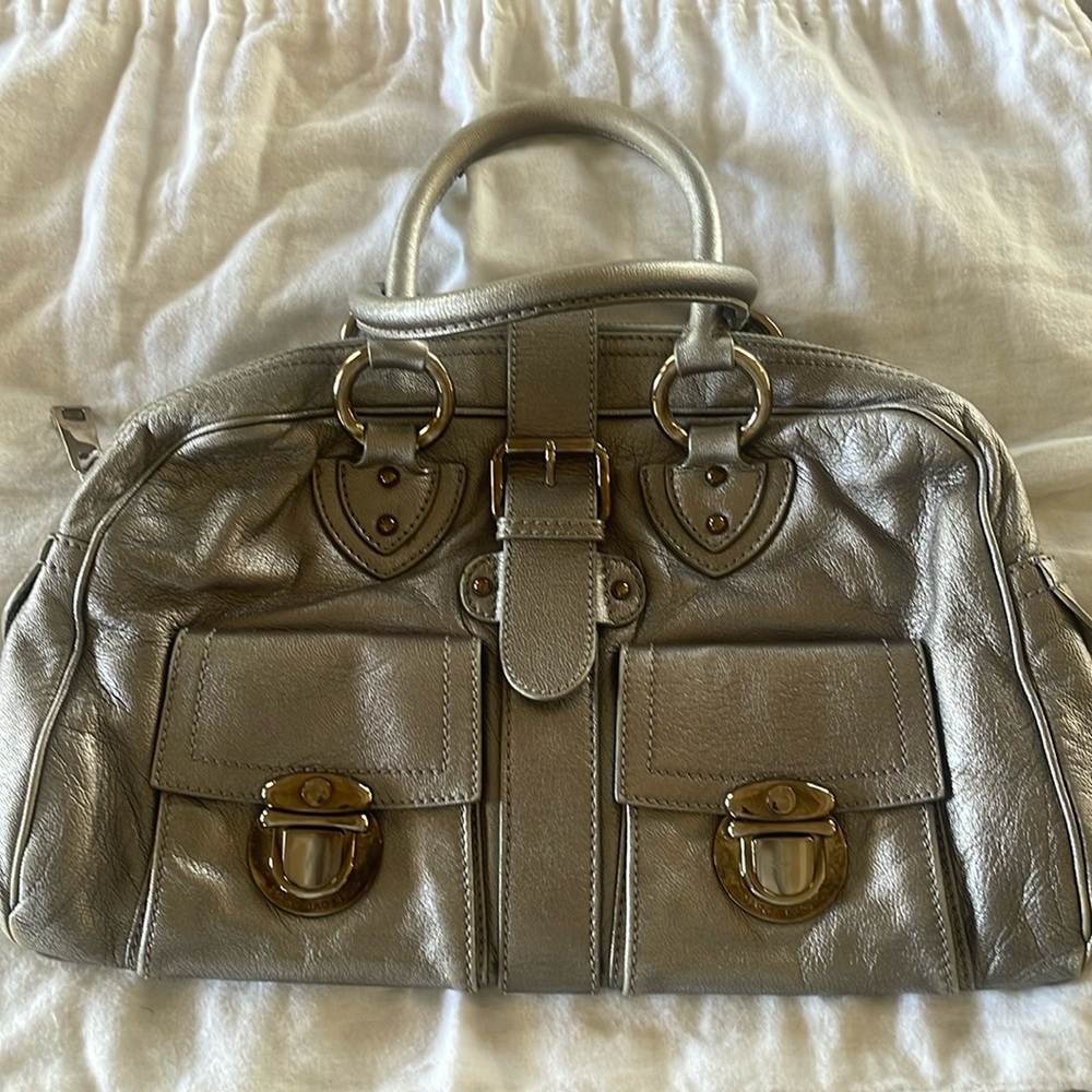 AUTHENTIC Vintage Leather Marc Jacobs Satchel Handbag Metallic Silver